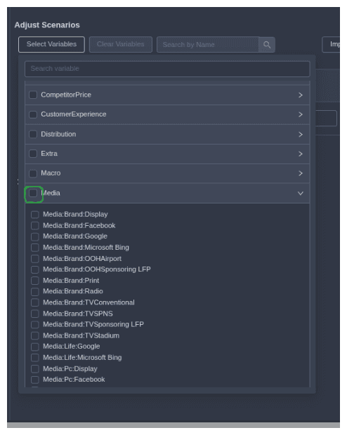 Select variables to modify