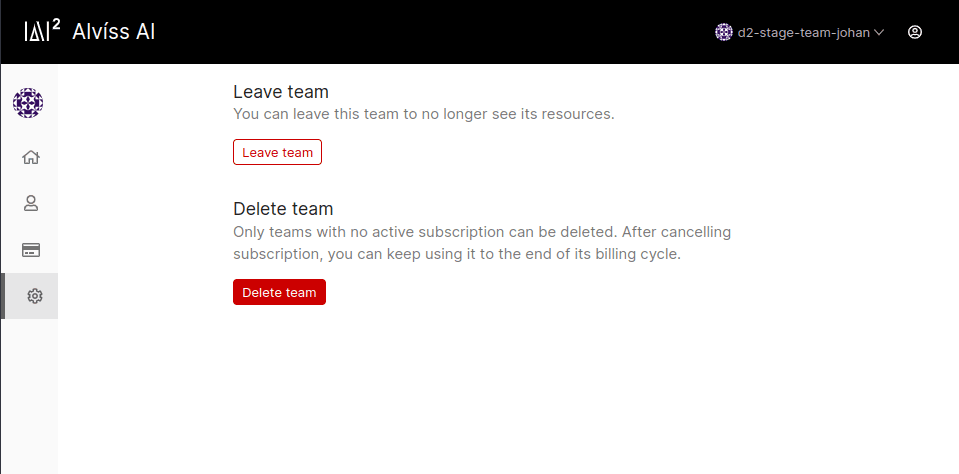 Team Settings Interface